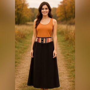 Autograph New York Black Corduroy Maxi Midi Skirt Sz 6 Bohemian Hippie Granola